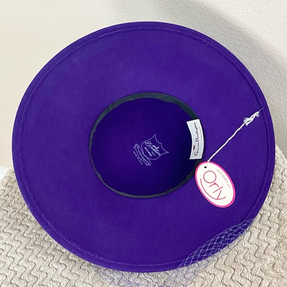 NWT. DOESKIN | Vintage Purple Mesh And Bow Wide Brim Hat OS - Picture 12 of 12